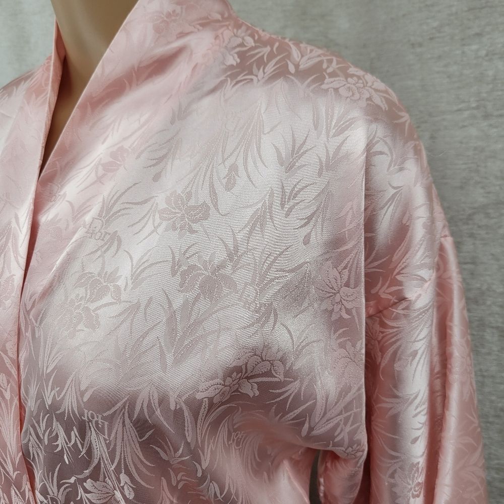 Dior Vintage Pink Satin Kimono Robe All Over Dior Logo and Floral Jacquard - Picture 8 of 14